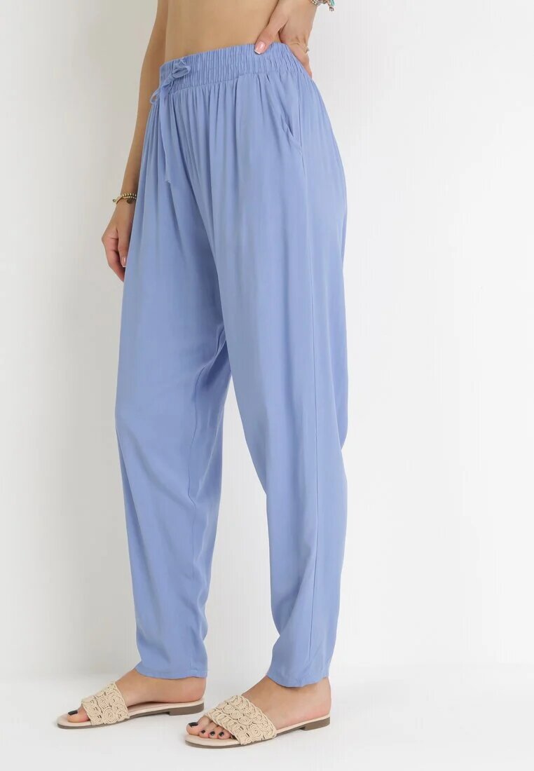 j&x Pantaloni Albaștri cu elastic încrețit în talie și șnur din Viscoză Honori