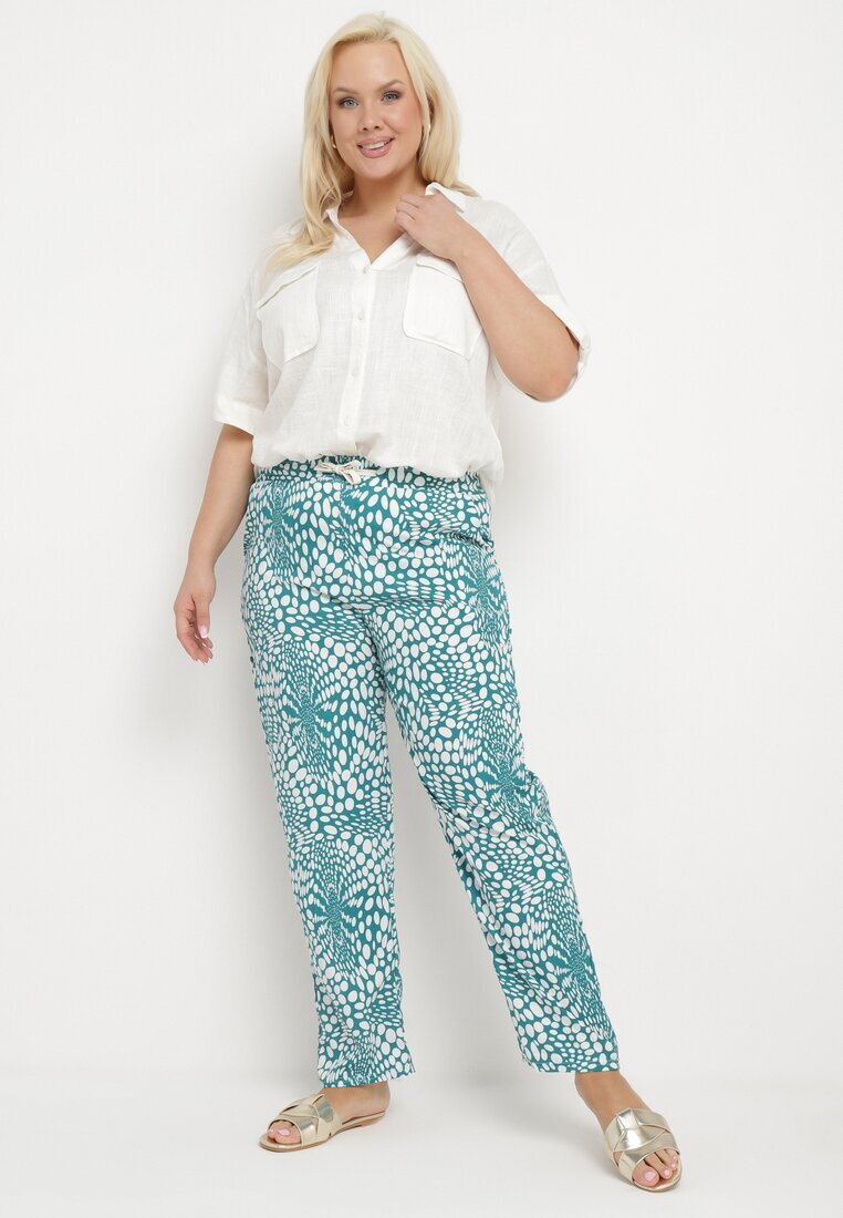 j&x Pantaloni Albaștri Regular cu Elastic în Talie și Decolteu Abstract Cleava