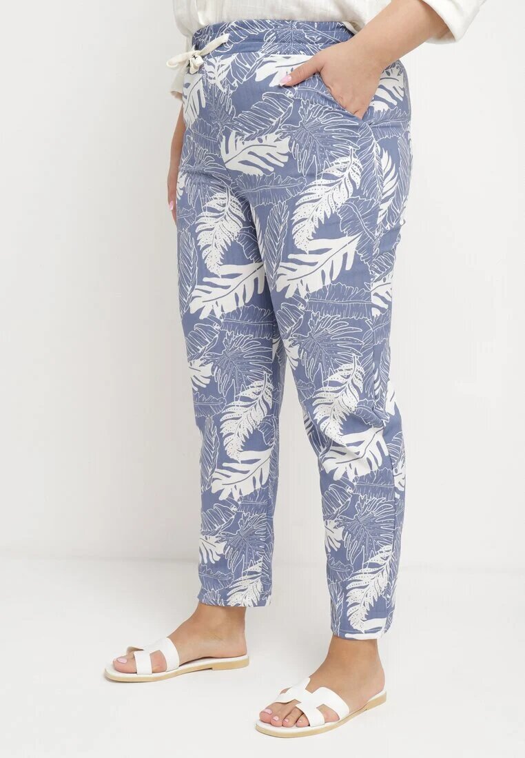 j&x Pantaloni Albastru-Alb cu talie înaltă cu buzunare cu imprimeu floral Givona