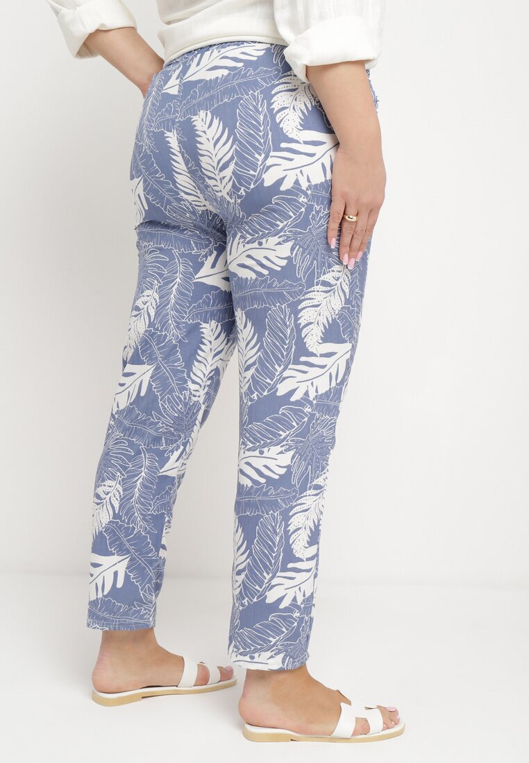 j&x Pantaloni Albastru-Alb cu talie înaltă cu buzunare cu imprimeu floral Givona