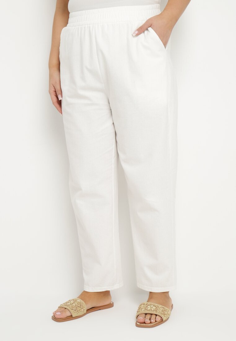 j&x Pantaloni Albi Clasici din bumbac cu elastic în talie Olozi