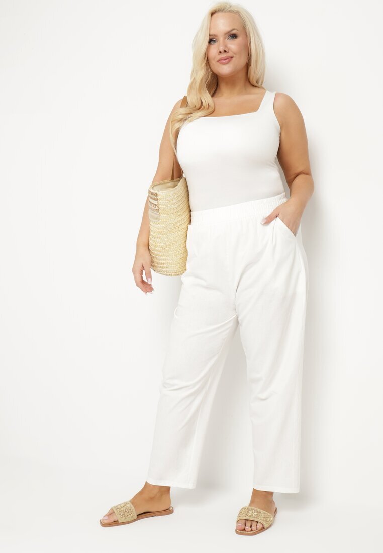 j&x Pantaloni Albi Clasici din bumbac cu elastic în talie Olozi