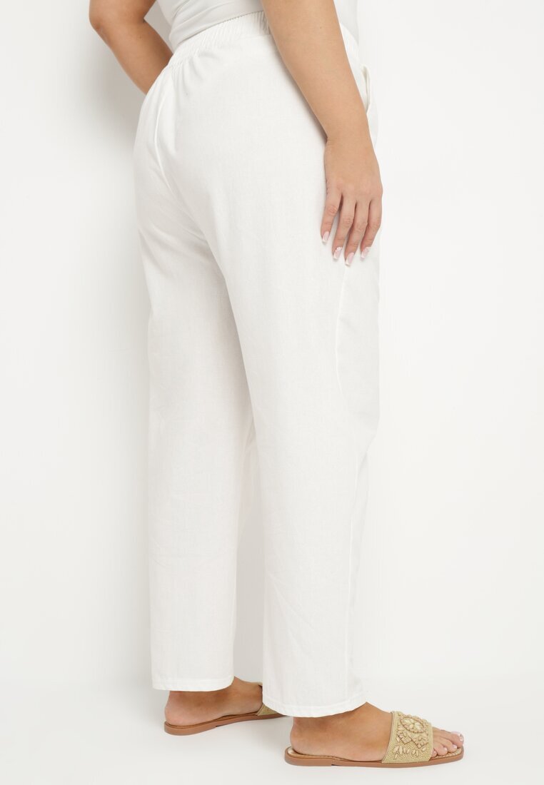 j&x Pantaloni Albi Clasici din bumbac cu elastic în talie Olozi