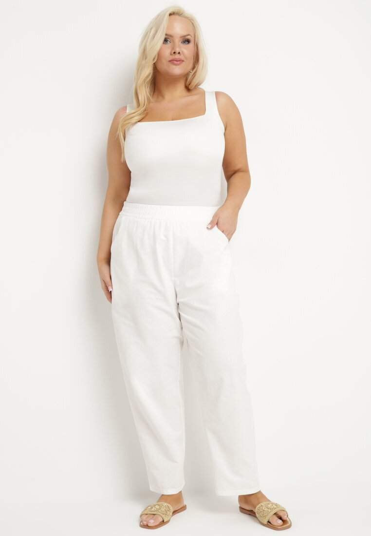 j&x Pantaloni Albi Clasici din bumbac cu elastic în talie Olozi