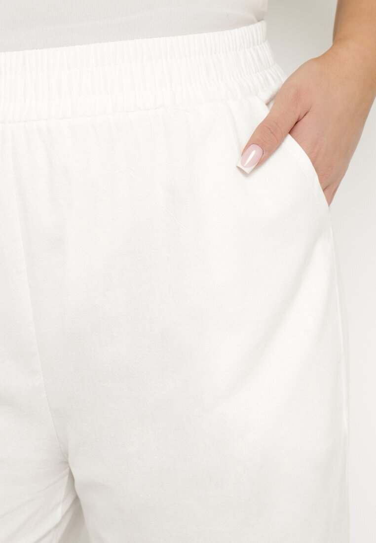 j&x Pantaloni Albi Clasici din bumbac cu elastic în talie Olozi