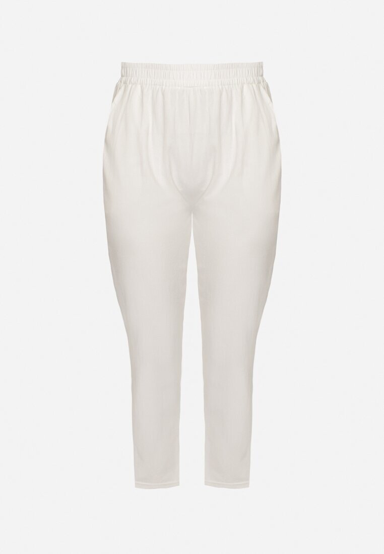 j&x Pantaloni Albi Clasici din bumbac cu elastic în talie Olozi