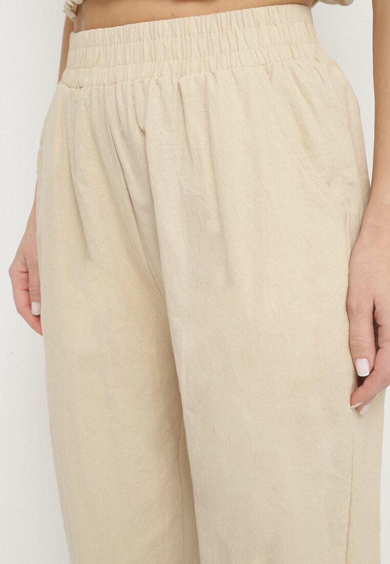 j&x Pantaloni Bej de Bumbac cu Talie Înaltă Vivivara