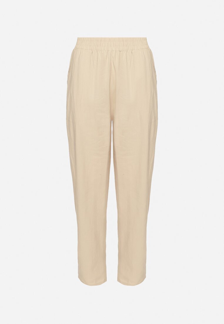 j&x Pantaloni Bej de Bumbac cu Talie Înaltă Vivivara