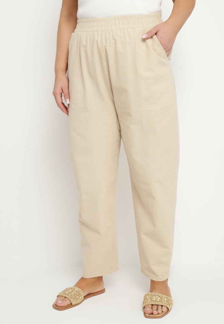 j&x Pantaloni Bej deschis Clasici din bumbac cu elastic în talie Olozi