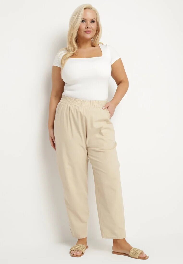 j&x Pantaloni Bej deschis Clasici din bumbac cu elastic în talie Olozi