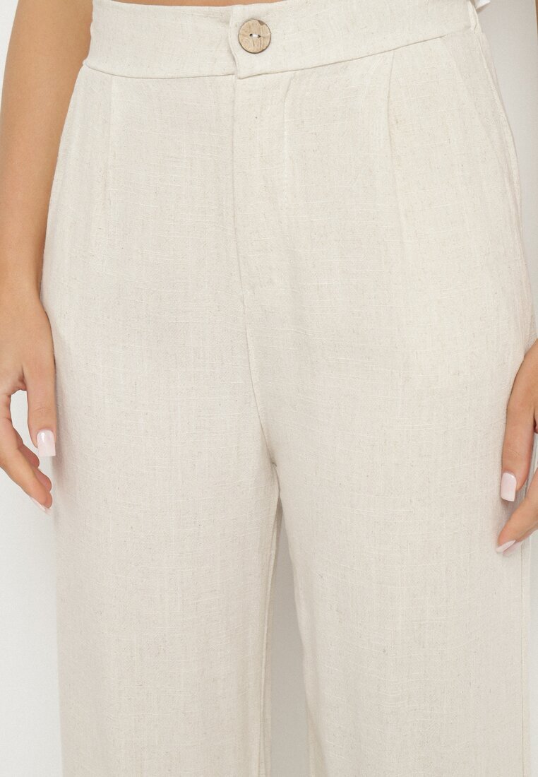 j&x Pantaloni Bej deschis din in și viscoză largi cu elastic în talie Zelzeri
