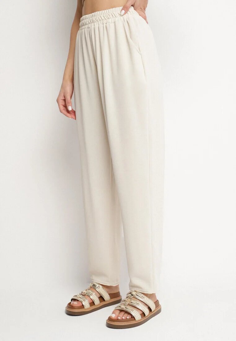 j&x Pantaloni bej deschis largi din bumbac și cu talie înaltă Neorenna
