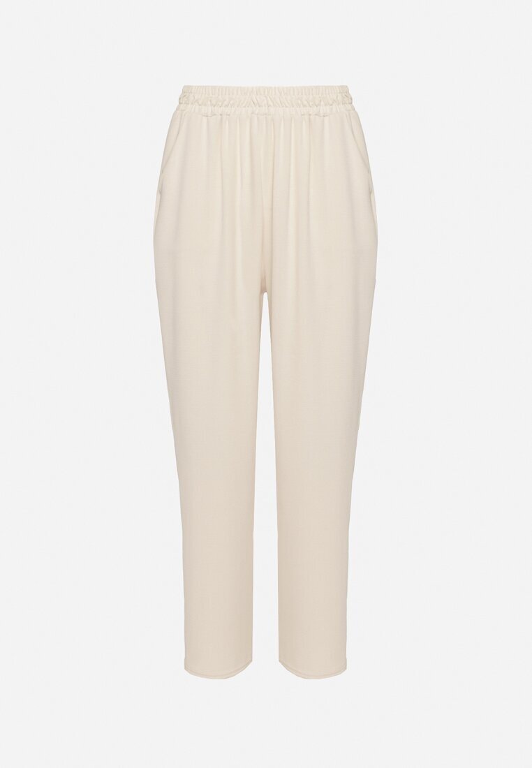 j&x Pantaloni bej deschis largi din bumbac și cu talie înaltă Neorenna