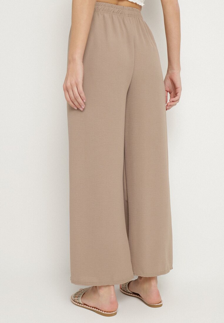 j&x Pantaloni bej închis cu croială largă cu talie înaltă și legătură în talie Reithessa