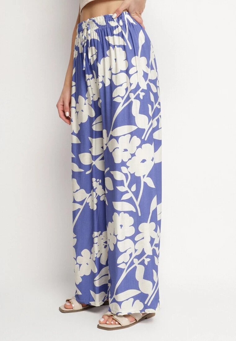 j&x Pantaloni de viscoză albaștri cu croi larg cu talie înaltă cu imprimeu floral Neorilia