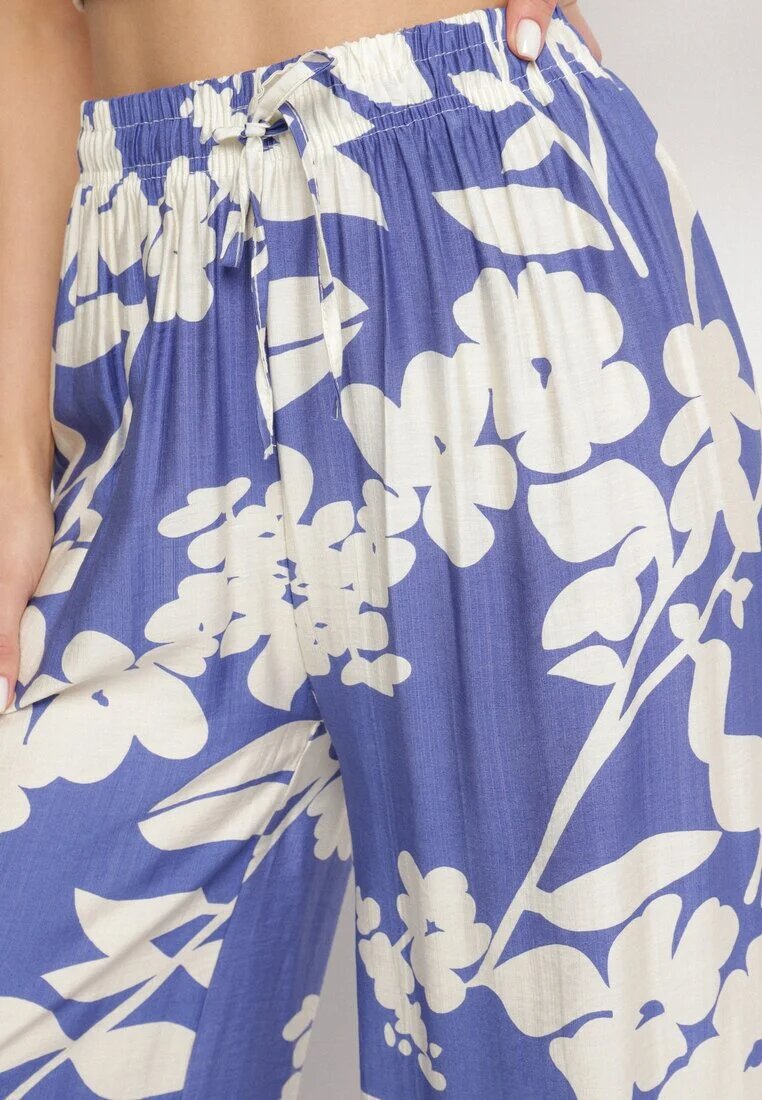 j&x Pantaloni de viscoză albaștri cu croi larg cu talie înaltă cu imprimeu floral Neorilia