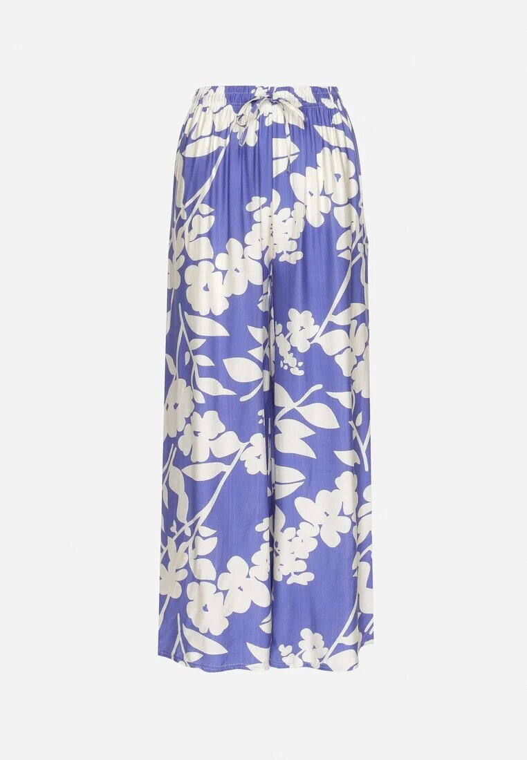 j&x Pantaloni de viscoză albaștri cu croi larg cu talie înaltă cu imprimeu floral Neorilia