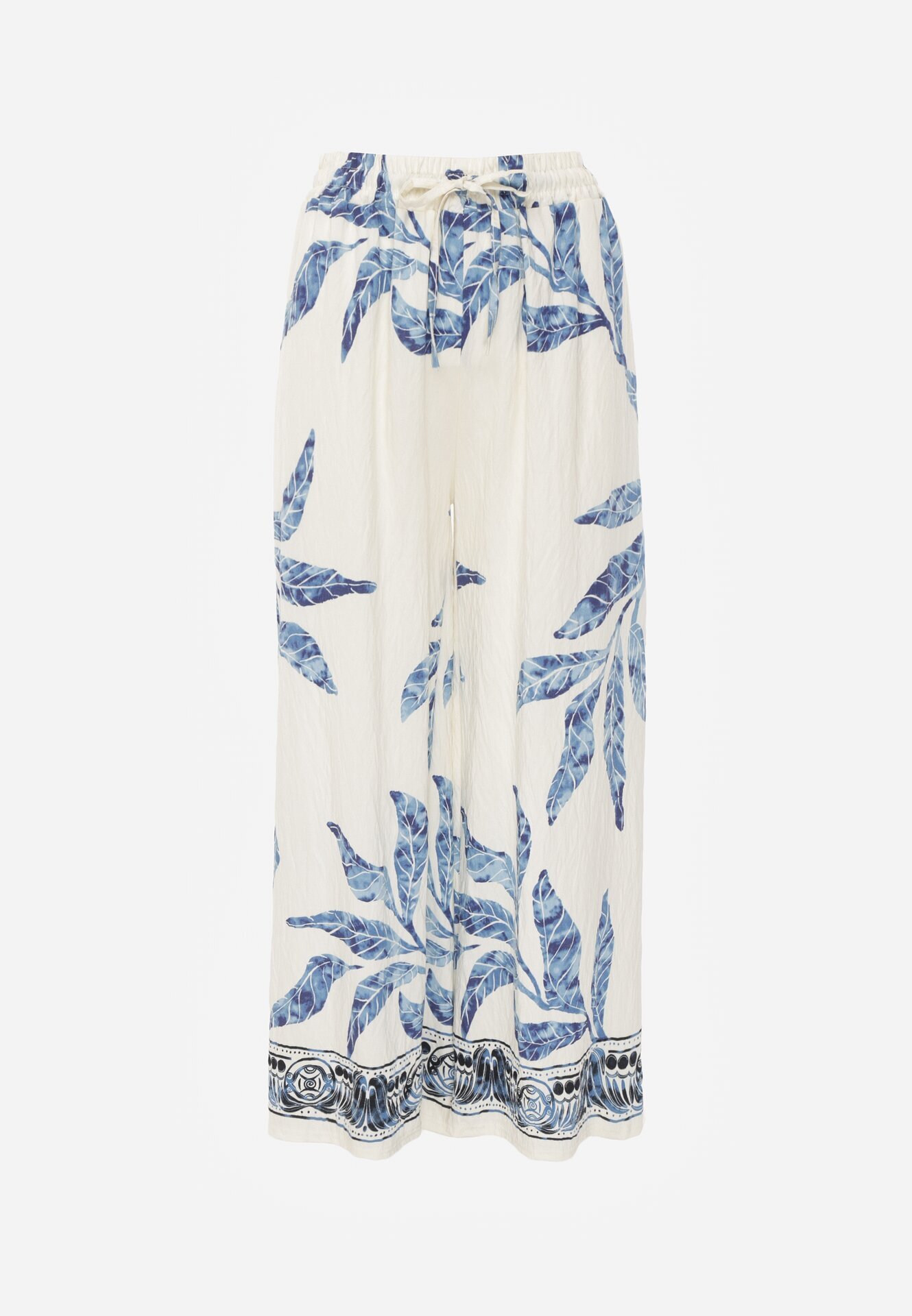 j&x Pantaloni din viscoză largi cu motiv floral Casual Nelinore Crem cu albastru