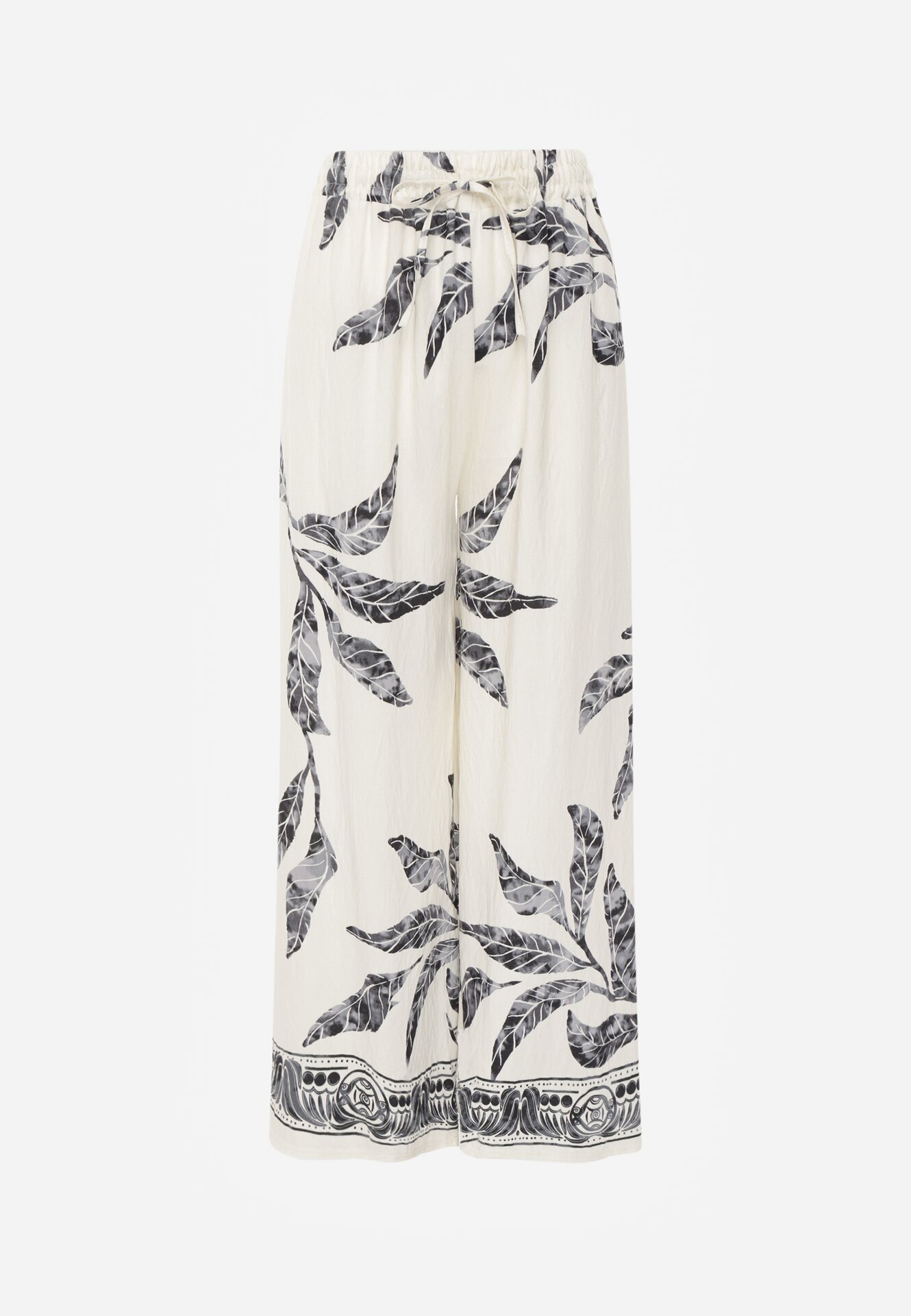 j&x Pantaloni din viscoză largi cu motiv floral Casual Nelinore Crem cu negru