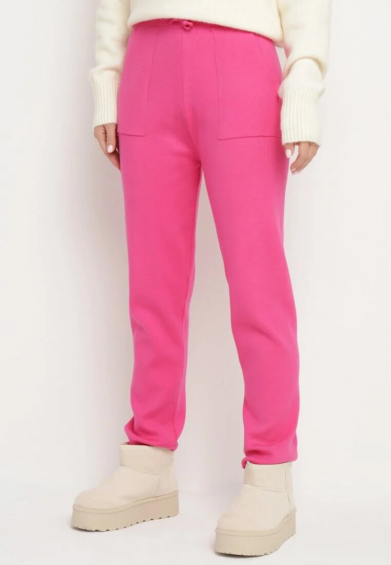 j&x Pantaloni Fuchsia din bumbac cu talie înaltă și șnur în talie Venerithra