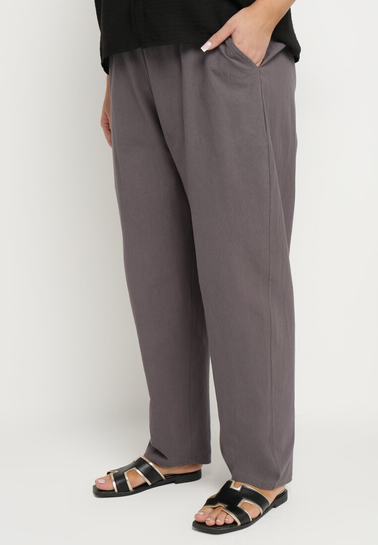 j&x Pantaloni Gri Clasici din Bumbac cu Elastic în Talie Olozi