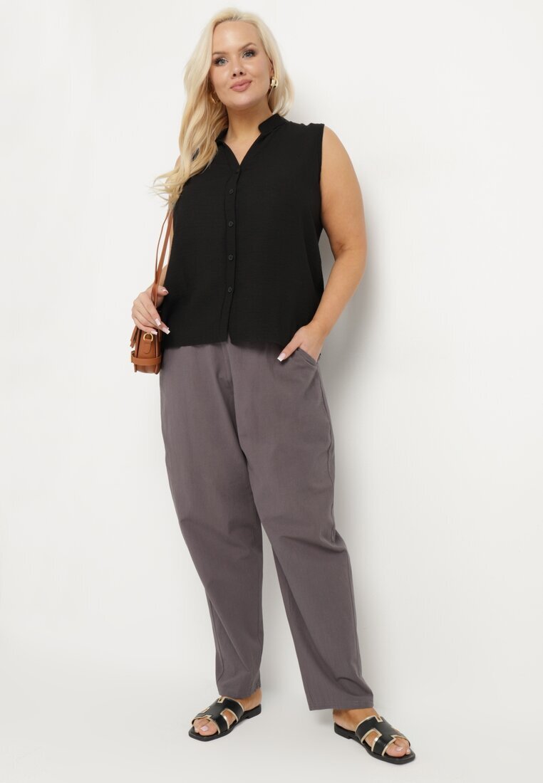 j&x Pantaloni Gri Clasici din Bumbac cu Elastic în Talie Olozi
