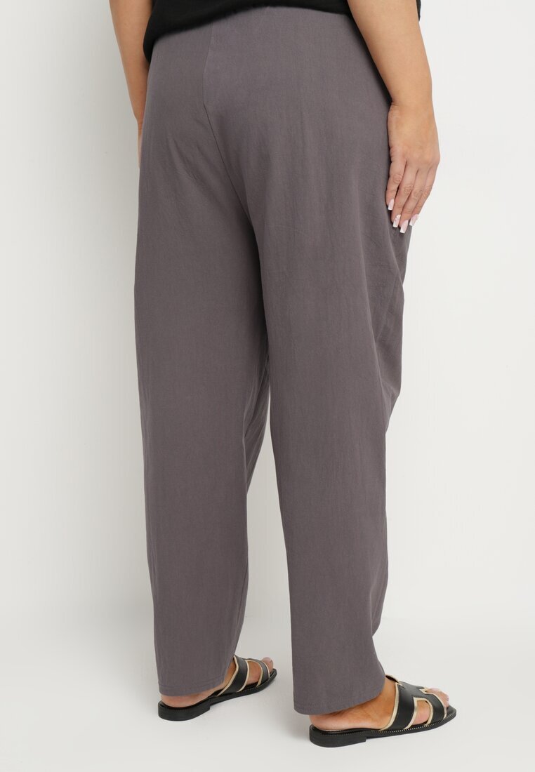 j&x Pantaloni Gri Clasici din Bumbac cu Elastic în Talie Olozi