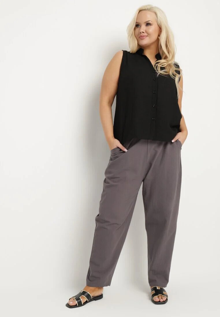 j&x Pantaloni Gri Clasici din Bumbac cu Elastic în Talie Olozi