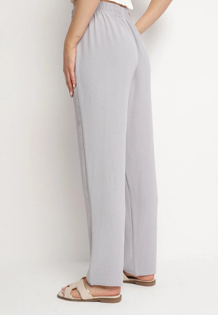 j&x Pantaloni Gri Largi cu Bumbac și Talie Înaltă Neorenna