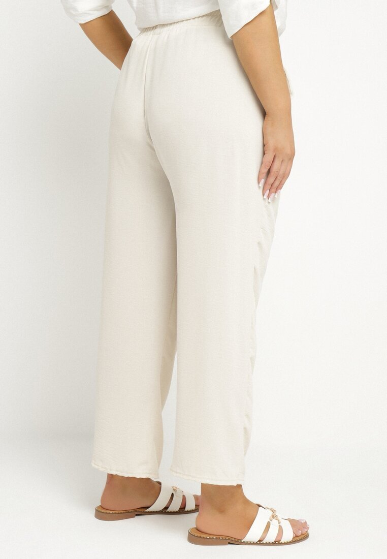j&x Pantaloni largi bej din bumbac și cu talie înaltă Naitte
