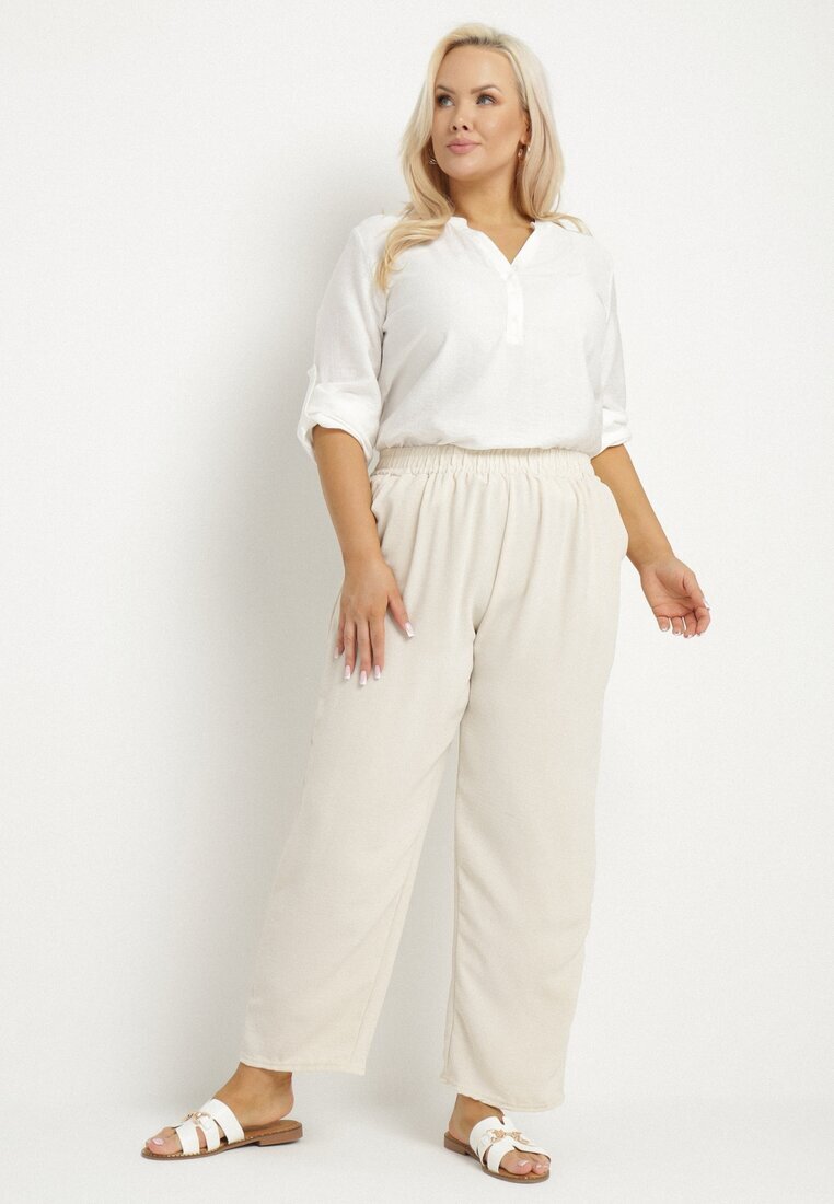 j&x Pantaloni largi bej din bumbac și cu talie înaltă Naitte