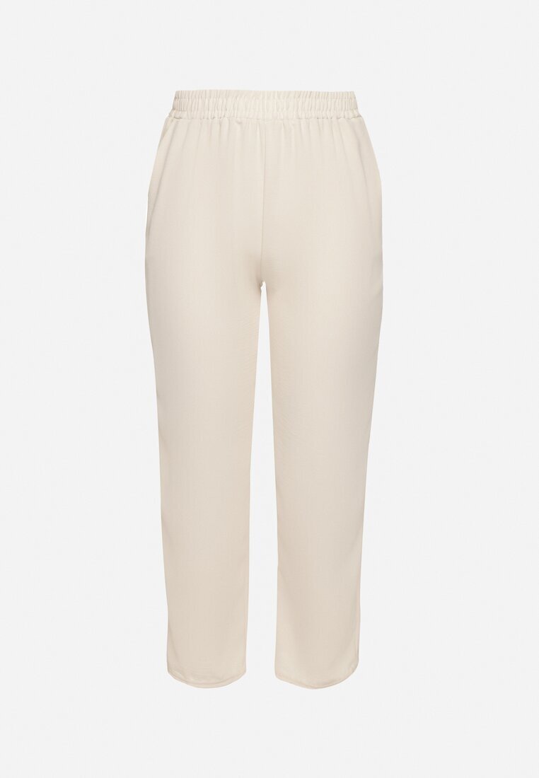 j&x Pantaloni largi bej din bumbac și cu talie înaltă Naitte
