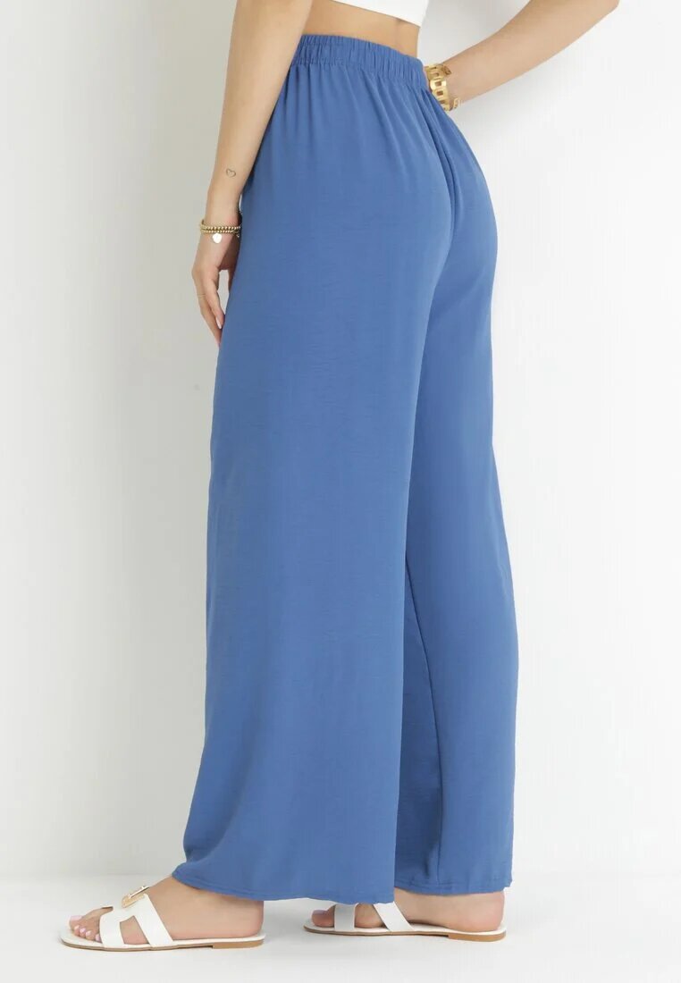 j&x Pantaloni largi bleumarin cu curea de material și elastic în talie Dellisa