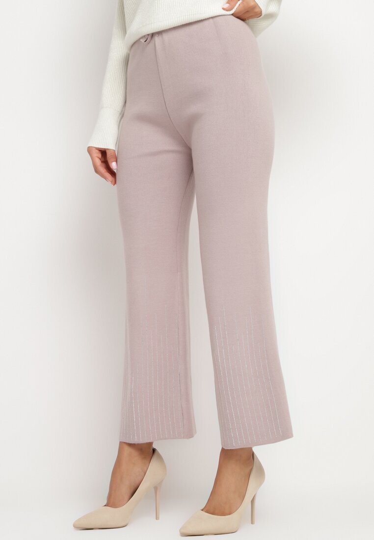 j&x Pantaloni largi mov deschis cu talie înaltă și bandă elastică în talie decorate cu strasuri Saviane