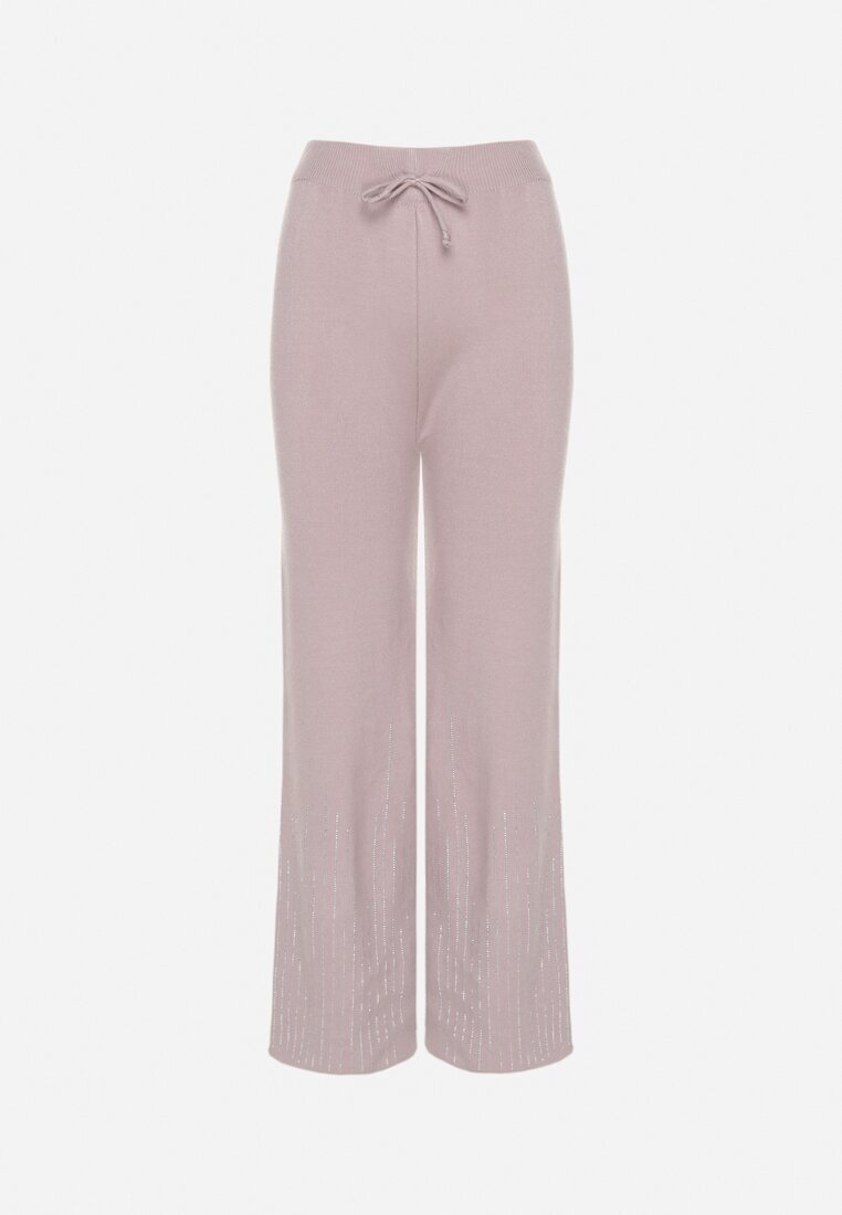j&x Pantaloni largi mov deschis cu talie înaltă și bandă elastică în talie decorate cu strasuri Saviane