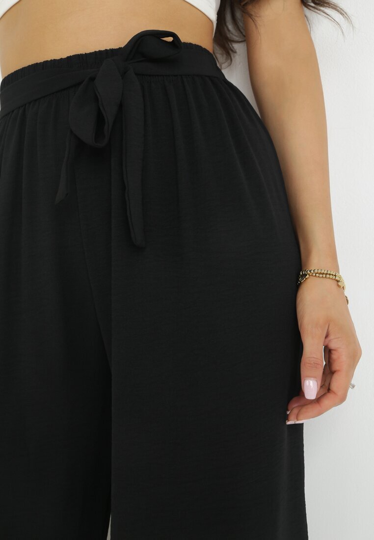 j&x Pantaloni Largi Negri cu curea de material și bandă elastică în talie Dellisa