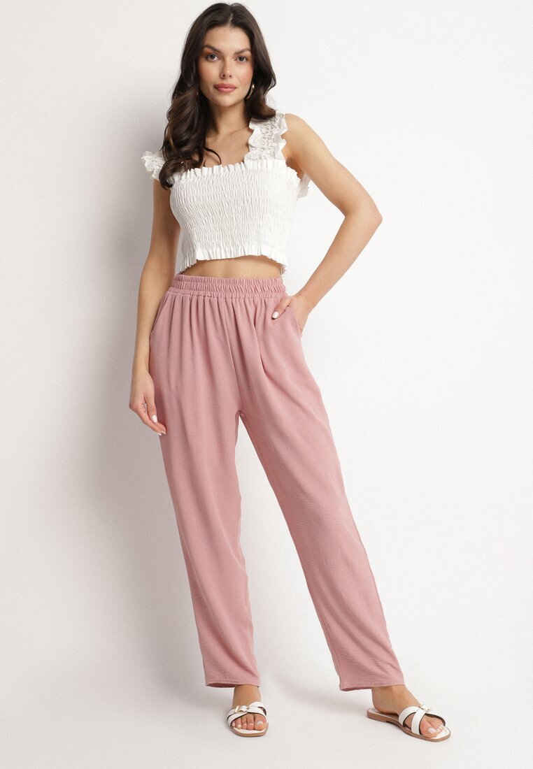j&x Pantaloni Largi Roz din Bumbac și Talie Înaltă Neorenna