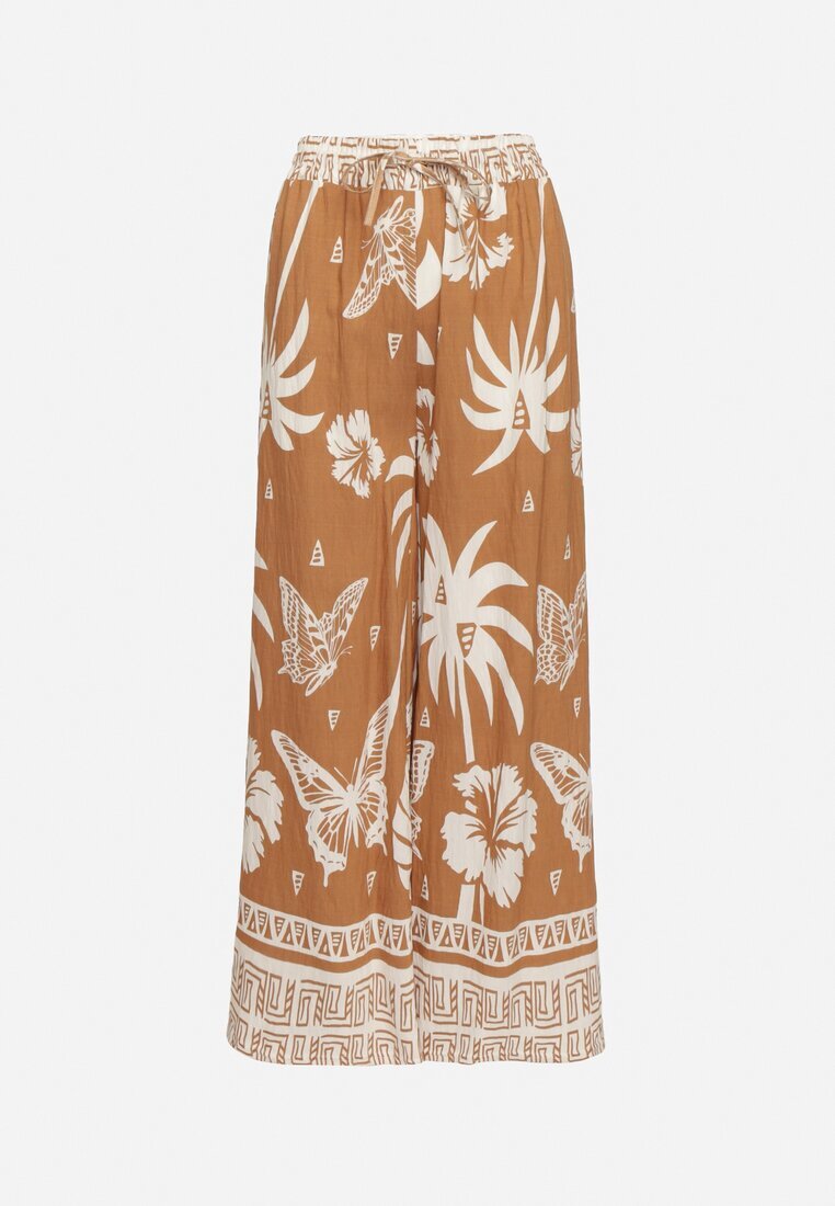 j&x Pantaloni Maro cu Imprimeu Tropical și cu Picioare Largi Emivelli