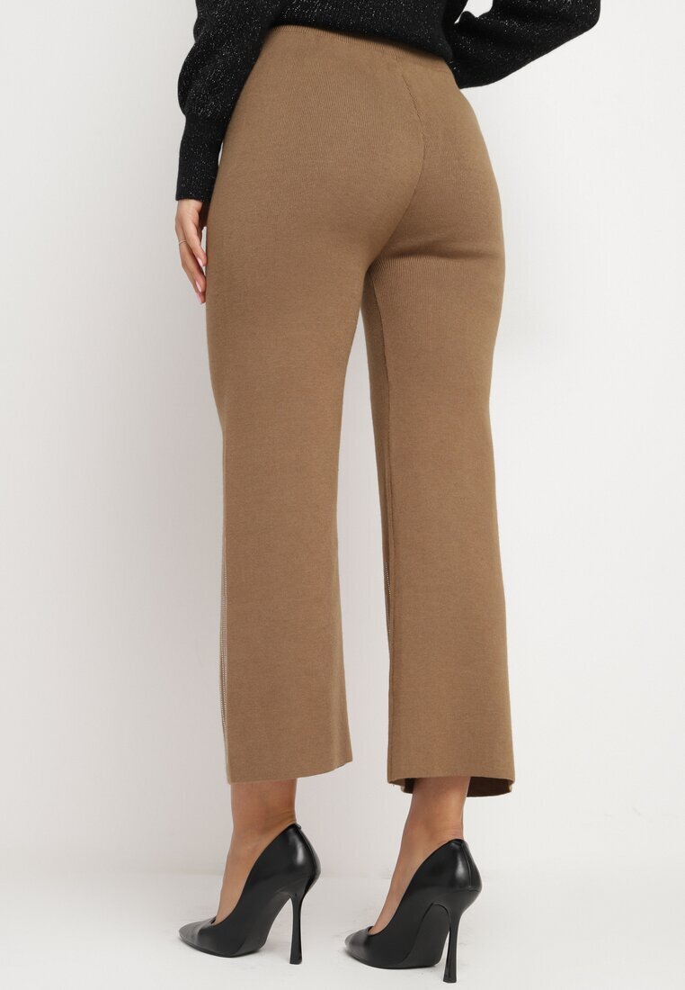 j&x Pantaloni Maro deschis Largi cu talie înaltă și elastic în talie decorați cu Zirconii Saviane