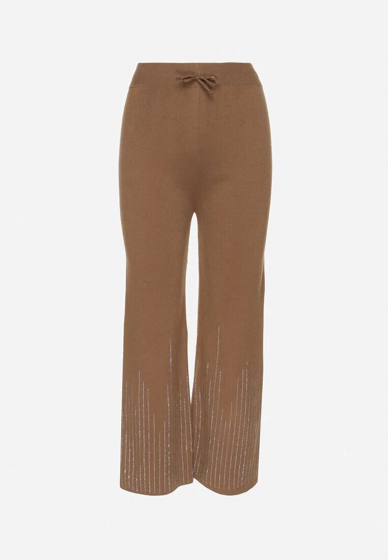 j&x Pantaloni Maro deschis Largi cu talie înaltă și elastic în talie decorați cu Zirconii Saviane