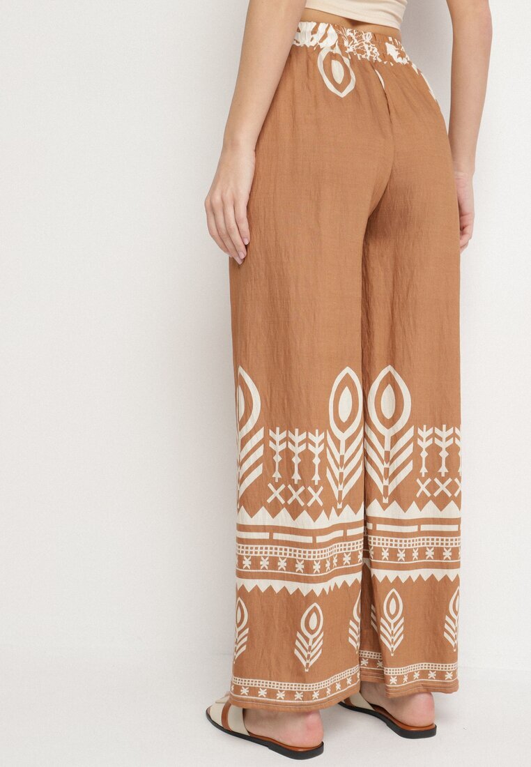 j&x Pantaloni Maro din Viscoză cu Croială Largă cu Model Etnic Mileldi
