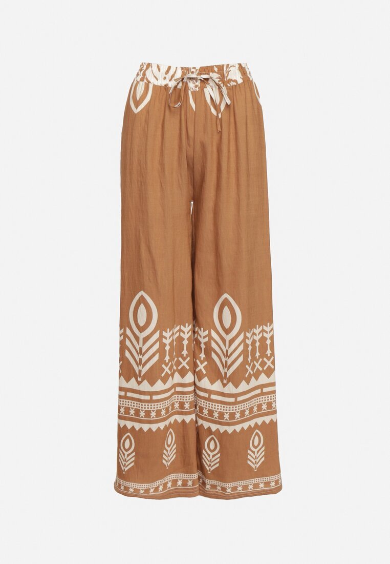 j&x Pantaloni Maro din Viscoză cu Croială Largă cu Model Etnic Mileldi