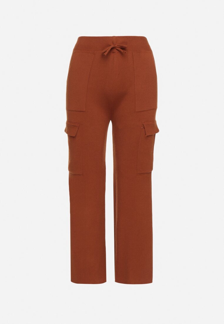 j&x Pantaloni Maro Tricotați cu croială largă cu elastic în talie și buzunare Emarissea