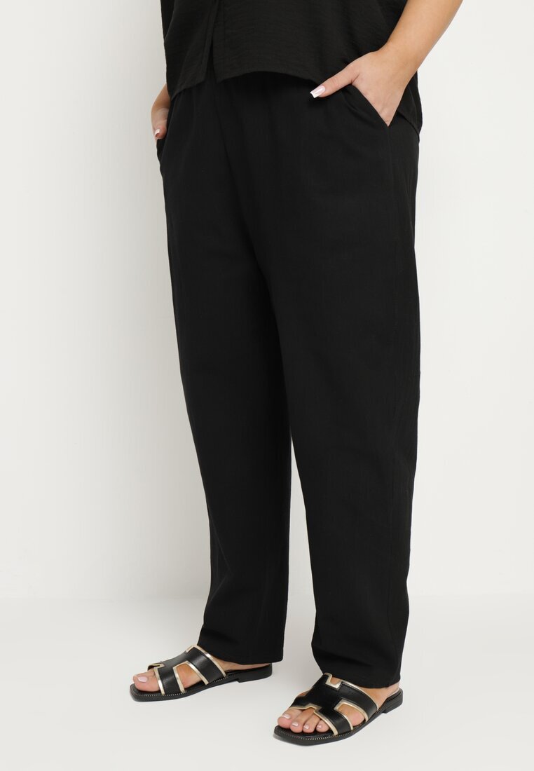 j&x Pantaloni Negri Clasici din bumbac cu elastic în talie Olozi