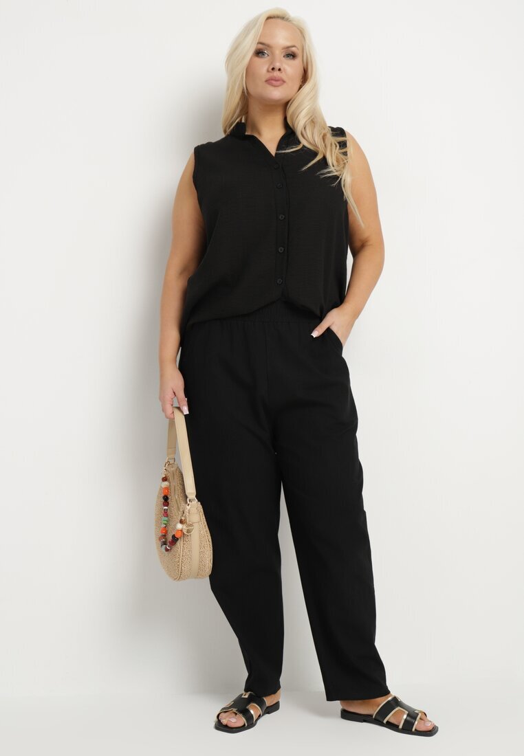j&x Pantaloni Negri Clasici din bumbac cu elastic în talie Olozi
