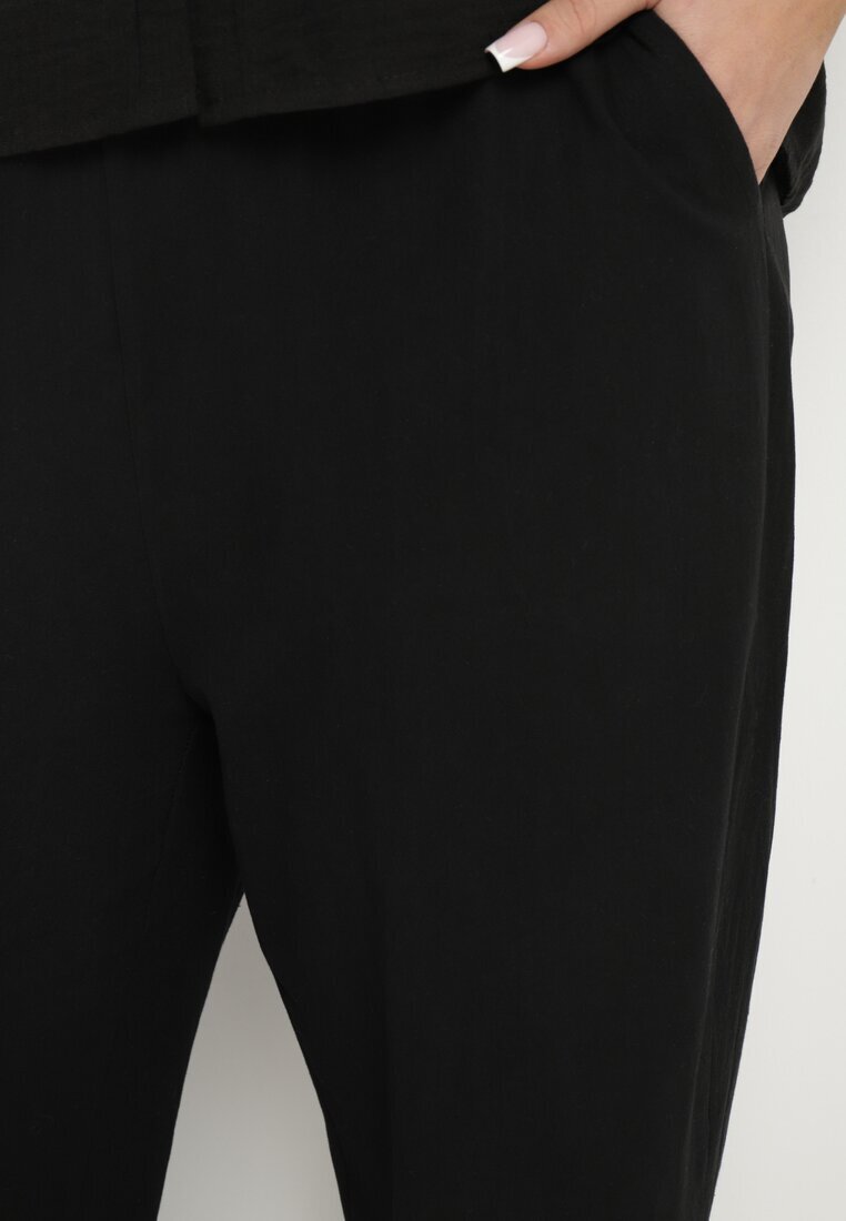 j&x Pantaloni Negri Clasici din bumbac cu elastic în talie Olozi