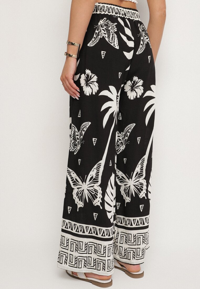 j&x Pantaloni Negri cu Model tropical și cu Picioare largi Emivelli