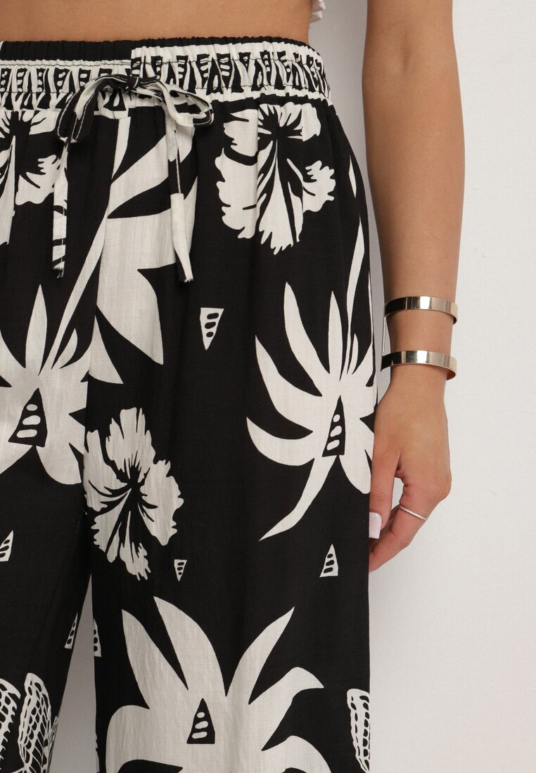j&x Pantaloni Negri cu Model tropical și cu Picioare largi Emivelli
