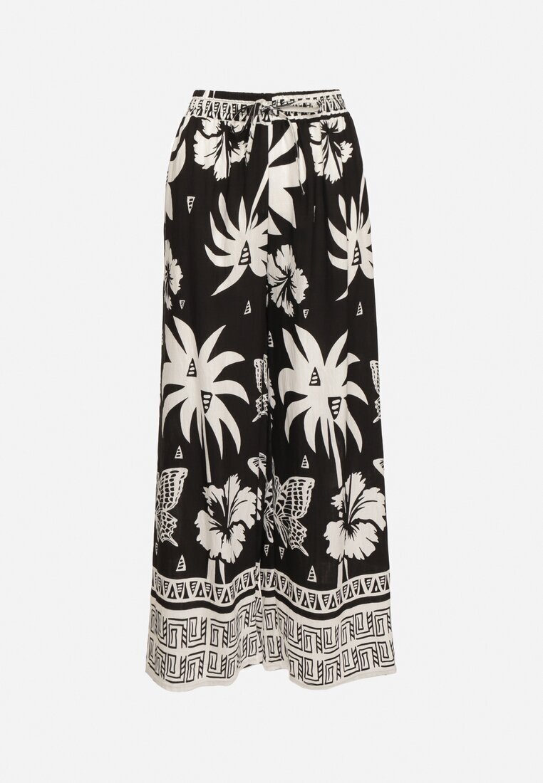 j&x Pantaloni Negri cu Model tropical și cu Picioare largi Emivelli
