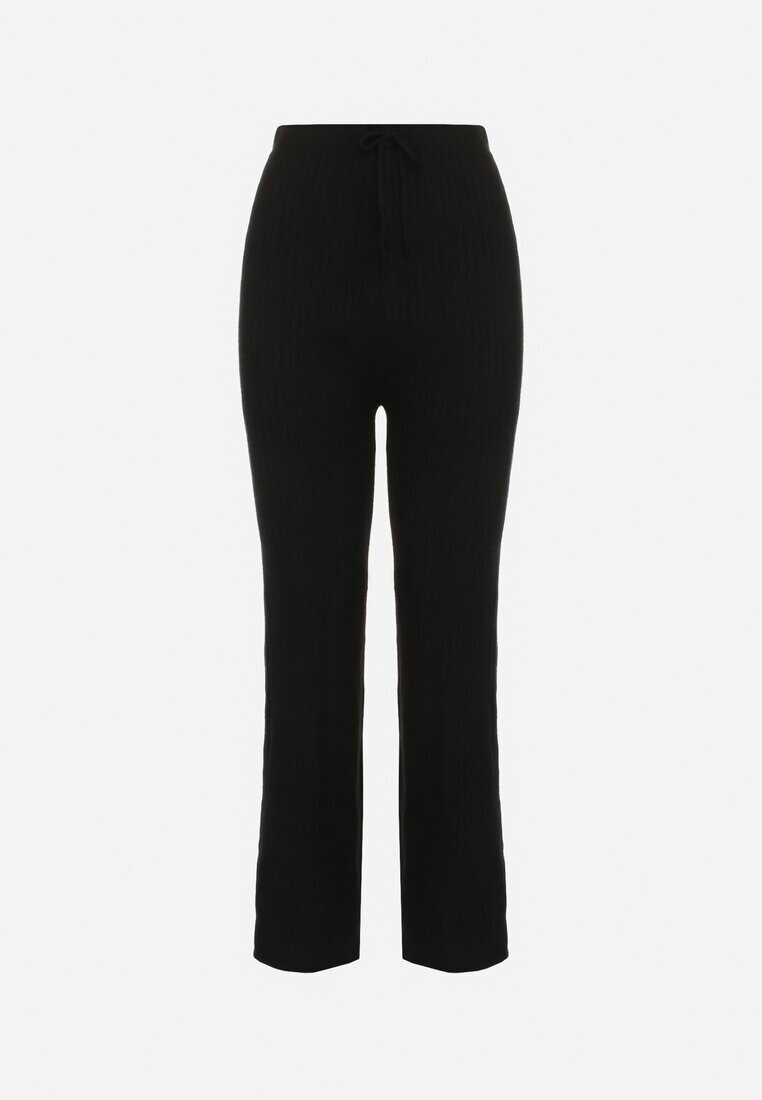 j&x Pantaloni Negri Reiați din Lână cu Croi Larg cu Talie Înaltă Reinnia